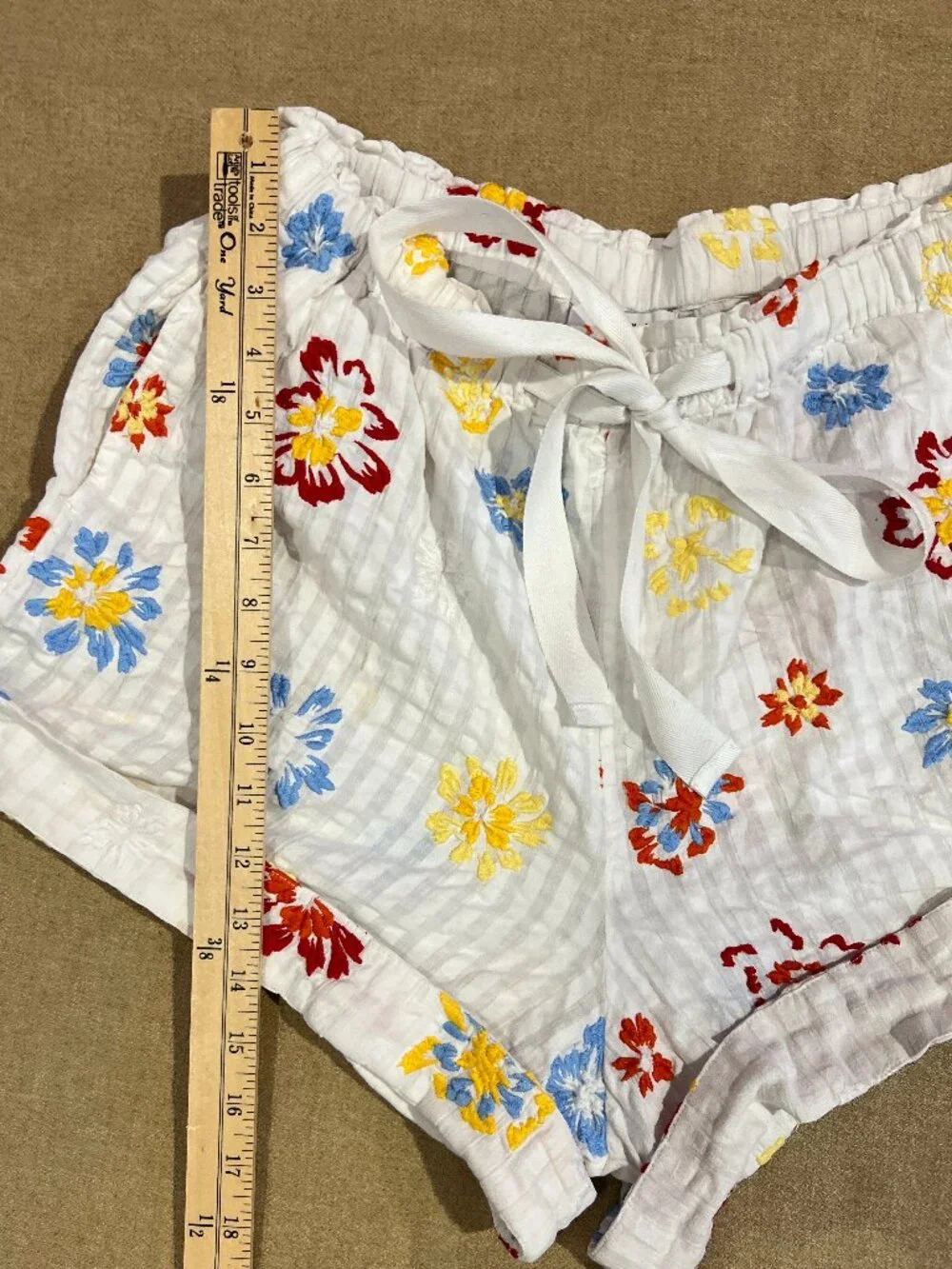 Tanya Taylor 100% Cotto White Floral Embroidered Cotton Drawstring Shorts Size M